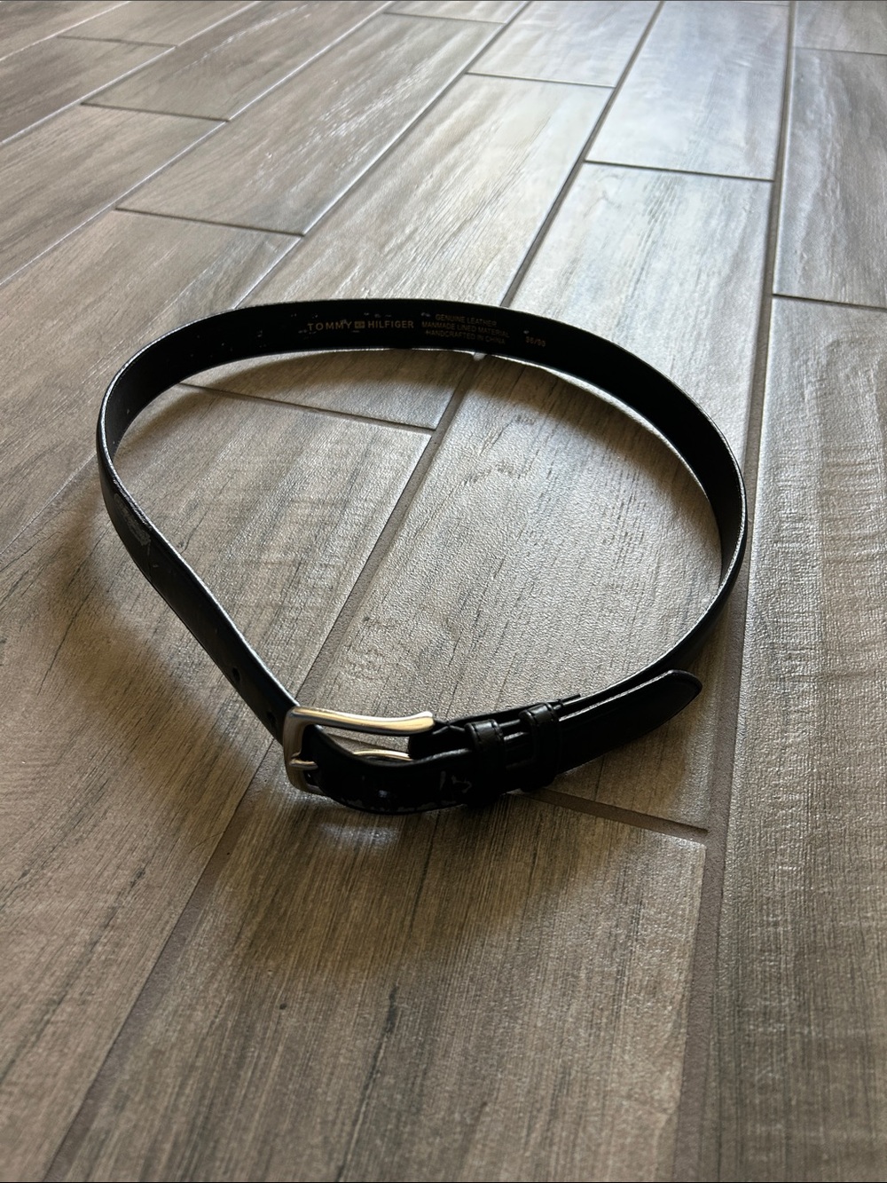 Tommy Hilfiger Black Leather Belt with Silver Buckle
